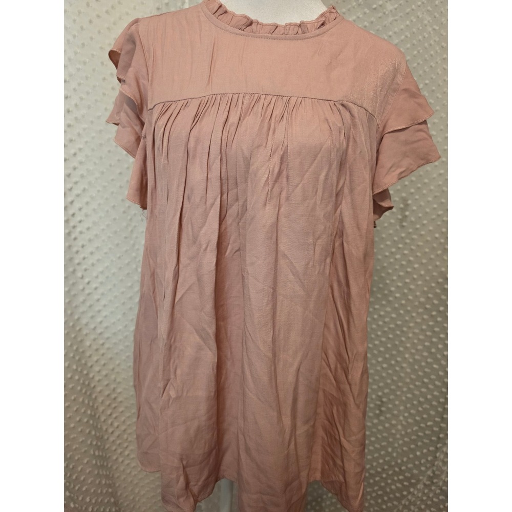 BiBi Pink Ruffle Flutter Sleeve Babydoll Blouse Top Womens Medium P4246